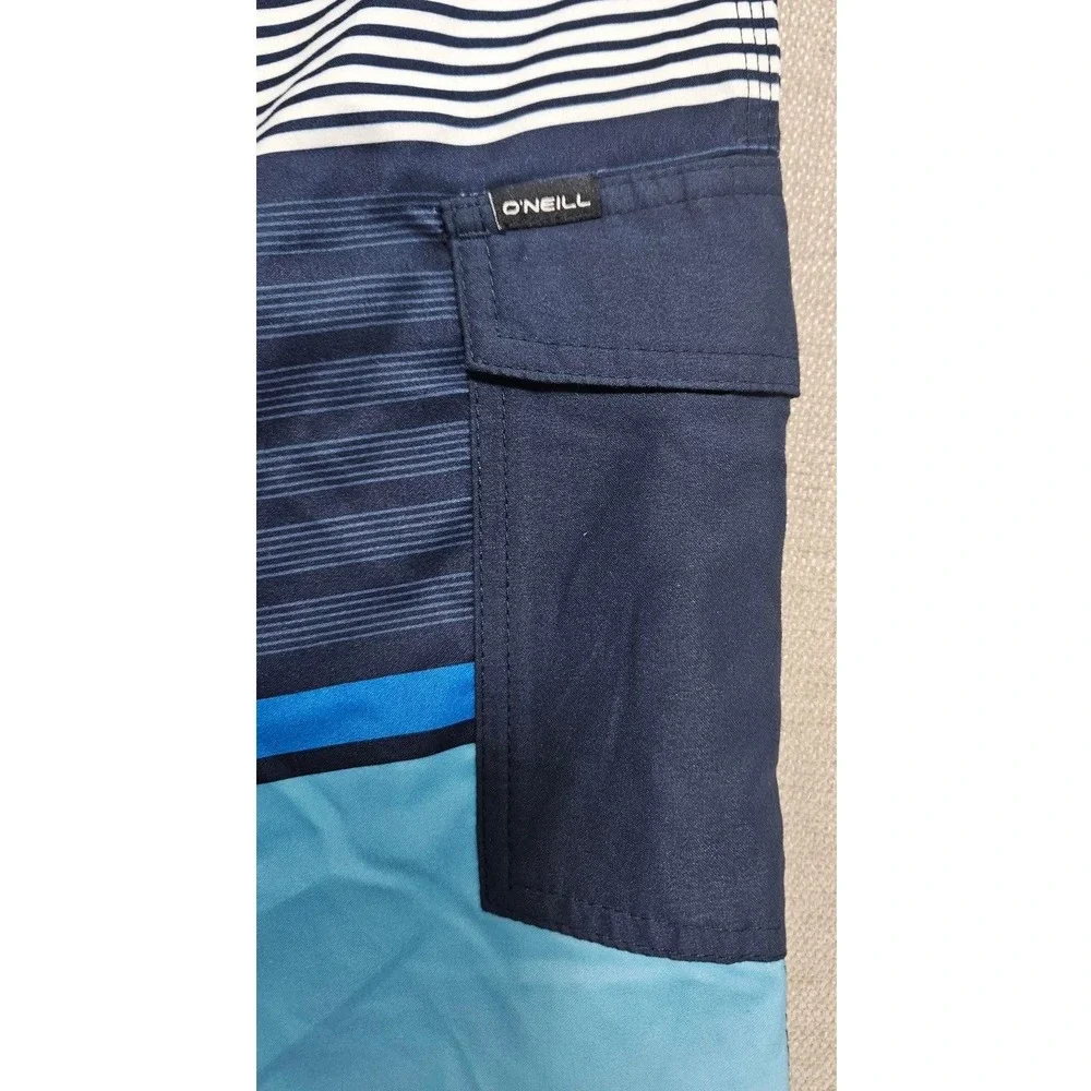 ONeill Mens Blue Ombre Striped Board Shorts Swim‎ Trunks Size 38 Cargo Pocket